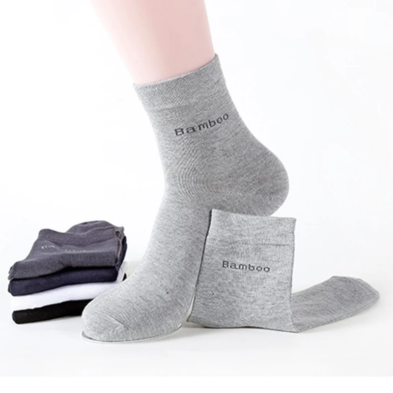 

5 Pairs / Lot Bamboo Fiber Socks Men Casual Business Anti-Bacterial Breatheable Men's Crew Socks High Quality Guarantee Sock