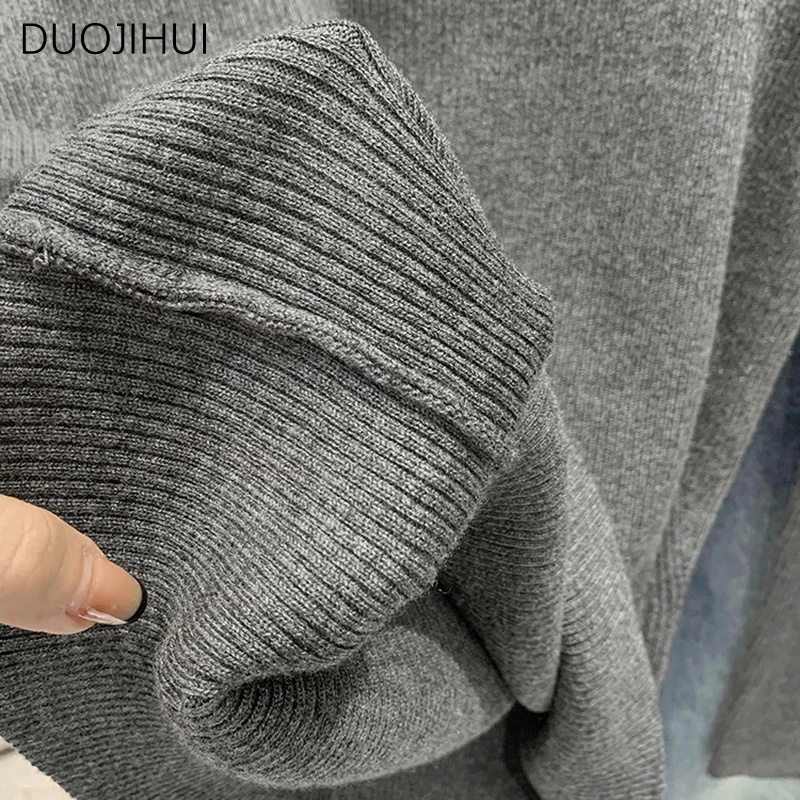 DUOJIHUI Grey Basic Long Sleeve Chicly V-neck Slim Female Pullovers Autumn New Simple Solid Color Fashion Casual Women Pullovers