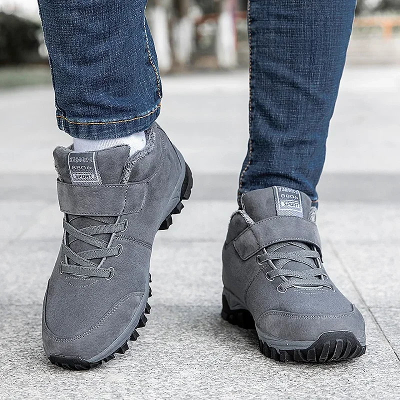 Brand Winter Men Suede Work Shoes Fur Warm Ankle Boots Outdoor Non-slip Men's Boots Men Waterproof Snow Boots Big Size 36-48