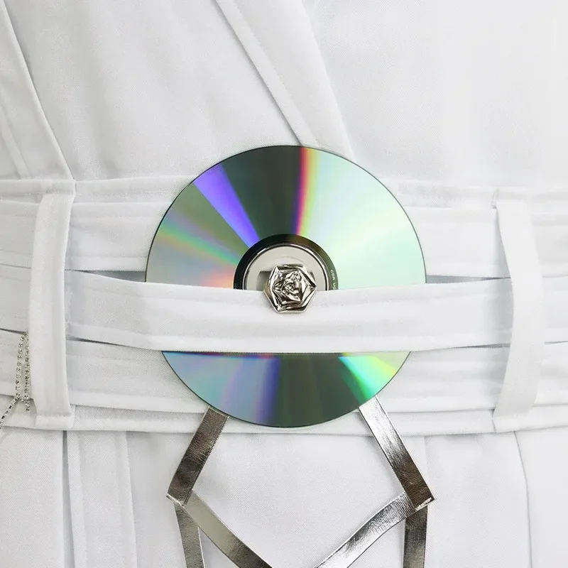 2 ألوان الغريبة المرحلة لوكا تأثيري R7 وميض ذهب الدعاوى زي شعر مستعار ديكور ملابس الحفلات أداء موحد بدلة بيضاء هالوين