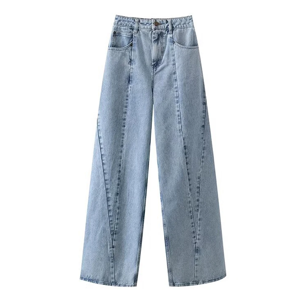 

Джинсы в стиле пэчворк, светло-голубые прямые брюки, женские широкие брюки, простые повседневные длинные брюки, женские повседневные брюки для поездок на работу