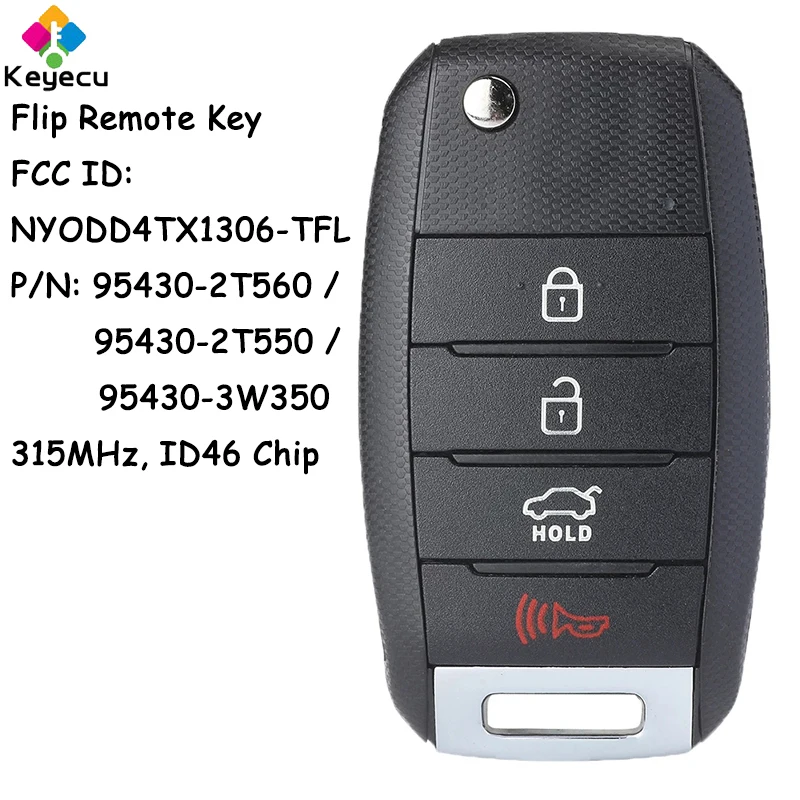 

KEYECU Flip Remote Car Key With 4 Buttons 315MHz ID46 Chip for Kia Optima Soul Sportage 2014 2015 2016 Fob FCC# NYODD4TX1306-TFL