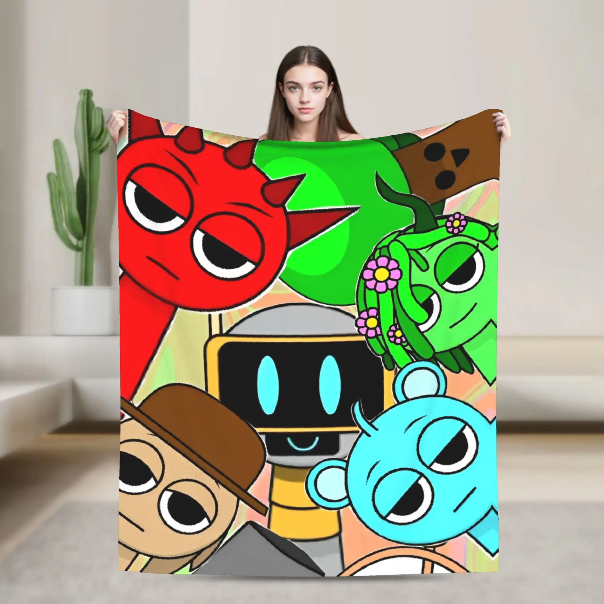 

Sprunki Game Cartoon Blanket Super Soft Print Plush Bedding Throws For Bedroom Picnic Flannel Bedspread Bed Cover