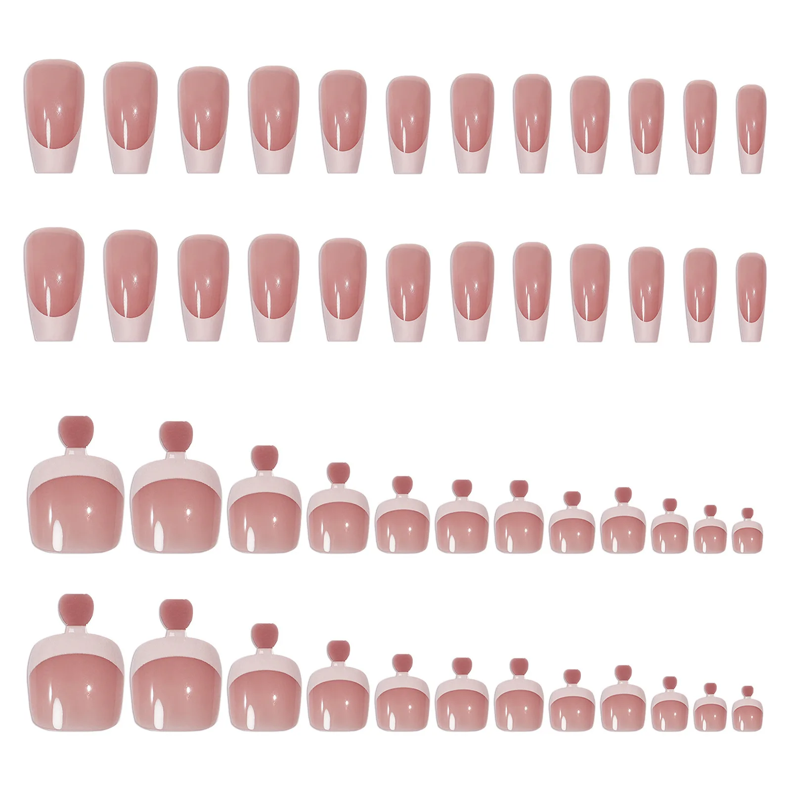 48pcs/set Press on Nails False Toe/Finger Nail Acrylic Long Fake Nail Tips Fashion French Nail Ballerina Diamond Nails Toe Nail