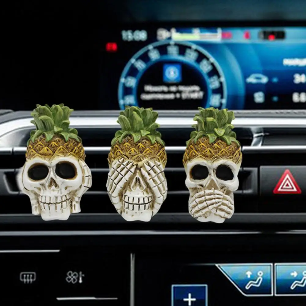 Car Air Freshener Gift Set Charming Halloween Aromatherapy Car Vent Clips 3pcs Cute Pineapple Skull Fresheners for Accessories