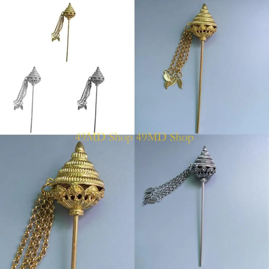 

49MD Gold Hair Sticks For Buns gold Hair Fork Thai Traditional Pleated Hair Chopstick