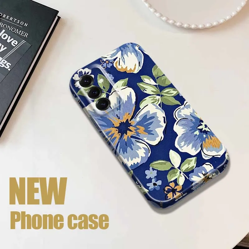 

Blue Floral Pattern Print Phone Case For Samsung Galaxy S26 S25 S24 S23 S22 S21 FE Lite Plus Ultra Film Hard Shell