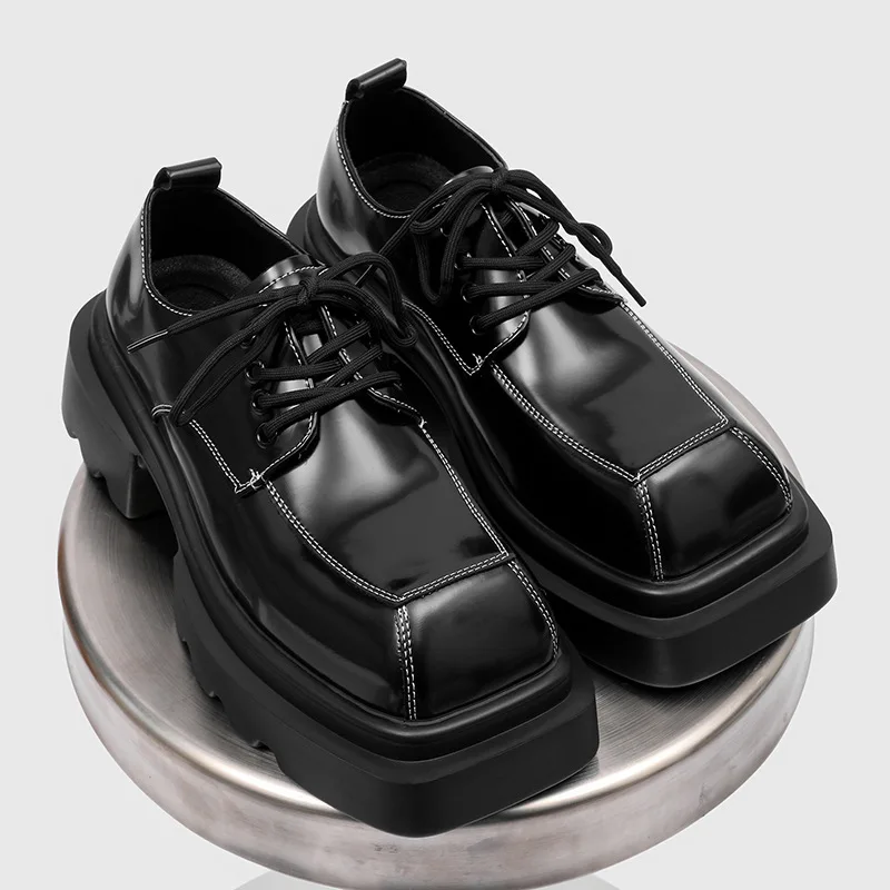 

Мужская модная обувь на платформе в стиле панк-рок, оригинальные кожаные туфли дерби на шнуровке, дизайнерские кроссовки с квадратным носком, черная стильная обувь