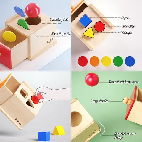 Baby trä permanent låda Montessori sensorisk leksak färg form sortering myntbössa boll droppe finmotorik församling pedagogisk leksak 8 best sales Montessorileksaker Dropship - №2