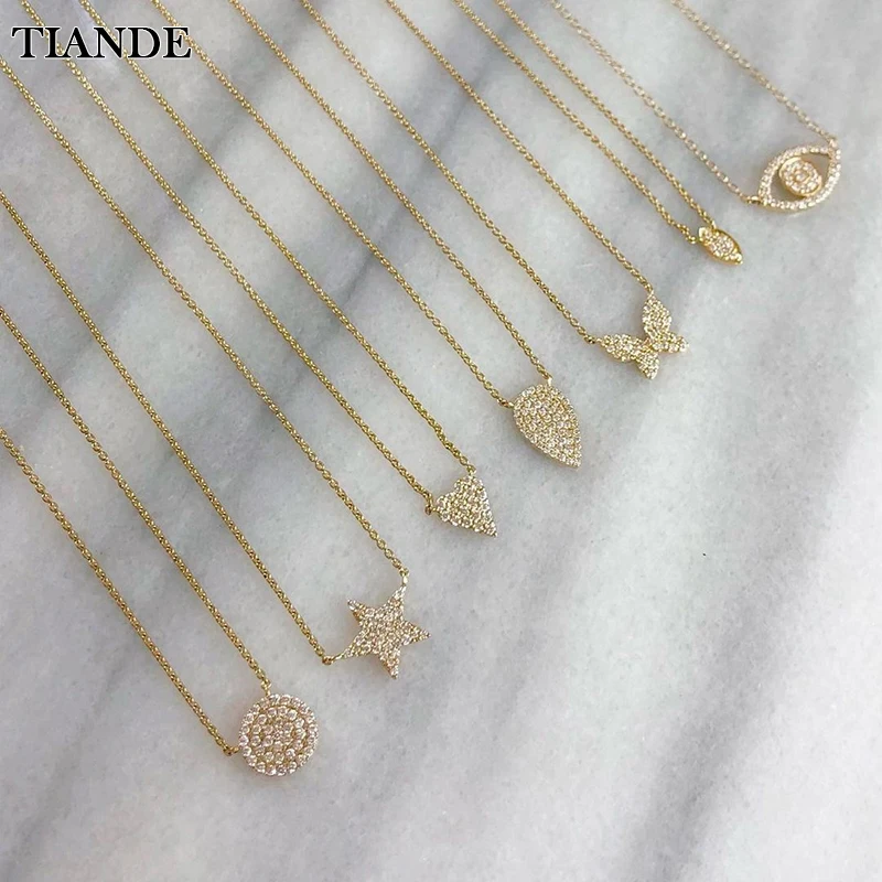 TIANDE Gold Color Necklace for Women Trendy Zircon Heart Star Butterfly Eye Chain Pendant 2022 Fashion Jewelry Wholesale