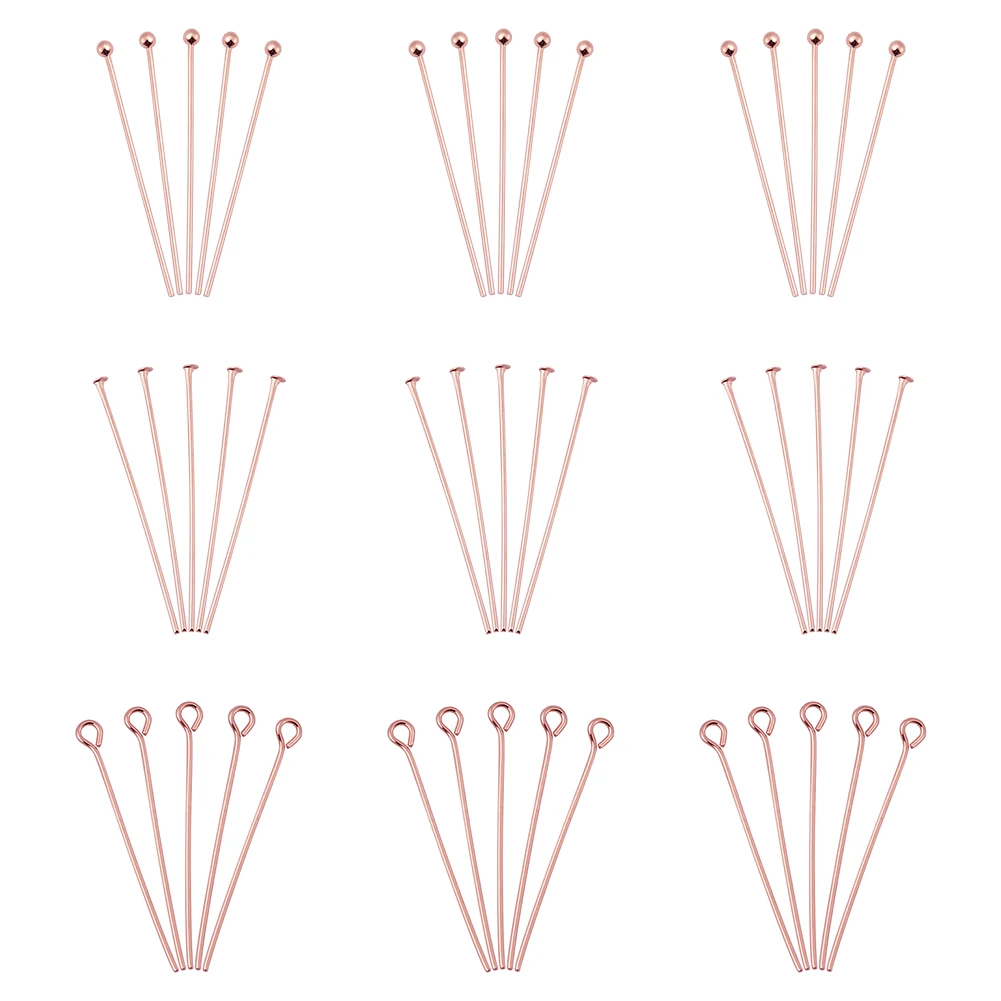 

300pcs Rose Gold Color Brass Flat Head Pins Eye Head Pins Ball Head Pins For DIY Jewelry Making Accessories Supplies 29mm 30mm