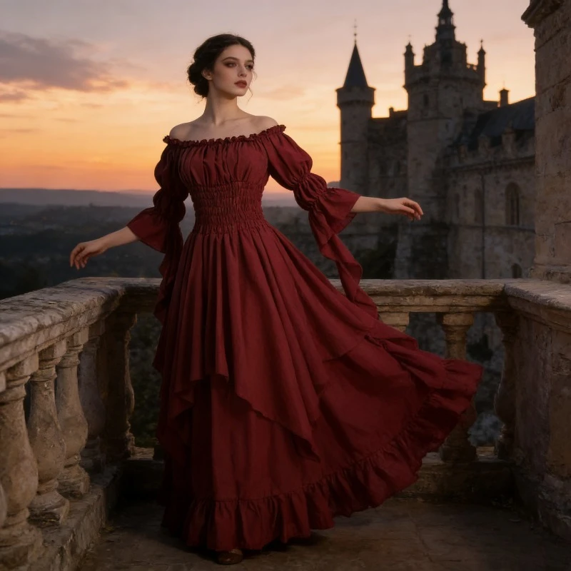 

Women Medieval Renaissance Vintage Dress Gothic Style Witch Costume Stage Performance Elegant Dramatic Theatrical Look