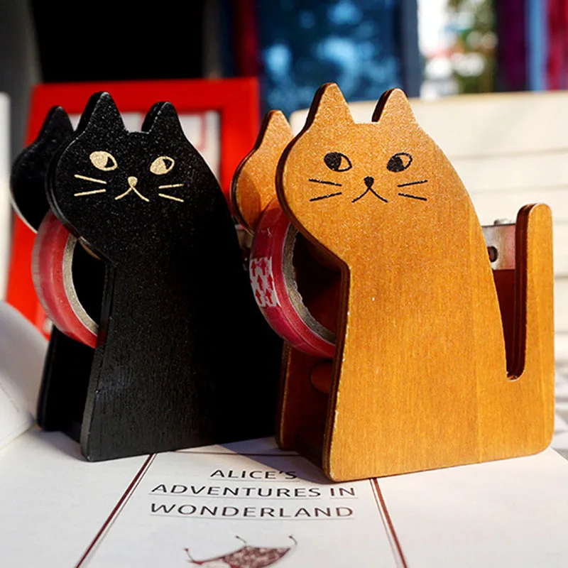 

2pcs Creative Cat Shaped Tape Dispensers Wooden Tape Office Tape Dispensers Roll Tape Cutters Holders 2025 NEW for Home