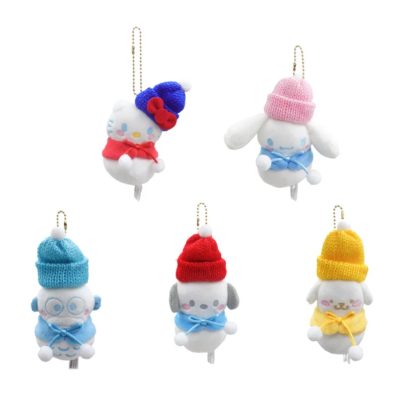 

10Cm Cute Cartoon Winter Snowman Sanrioed Hellokitty Pochacco Cinnamoroll Hangyodon ﻿Plush Doll Keychain Bag Pendant Toy Gift