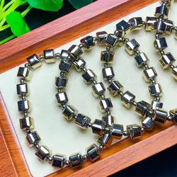 7.6mm Natural Pyrite Sugar Cubes Beads Elastic Line Stretch Beaded Bracelet Healing Fashion Man Woman Jewelry Gift 1pcs