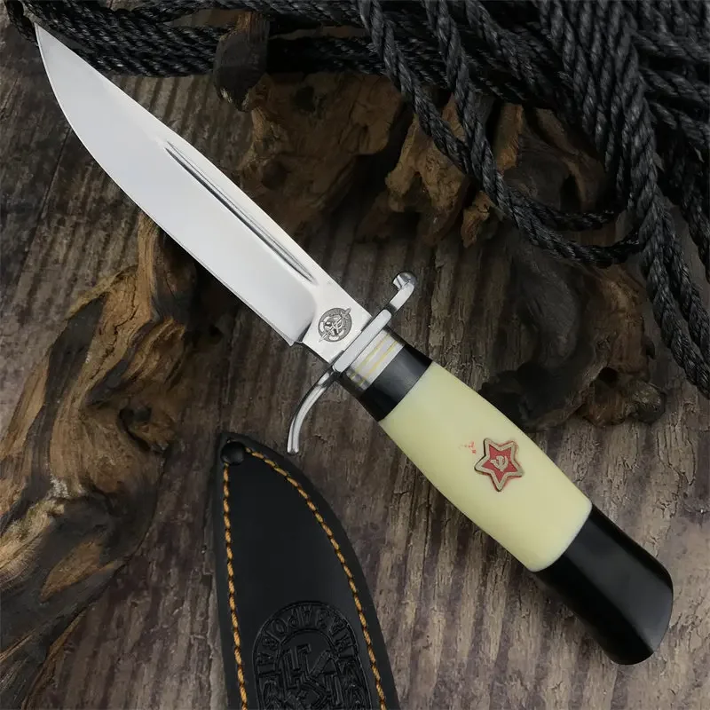 440C outdoor straight knife stainless steel hand guard + resin treatment, camping tactical hunting portable EDC pocket knife