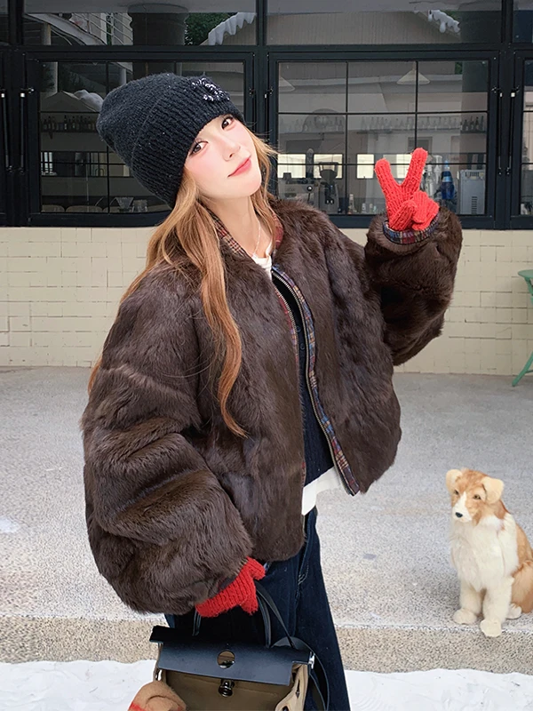   격자무늬 면 재킷 여성용 겨울 두꺼운 양면 착용 디자인 감각 한국 스타일 루즈핏