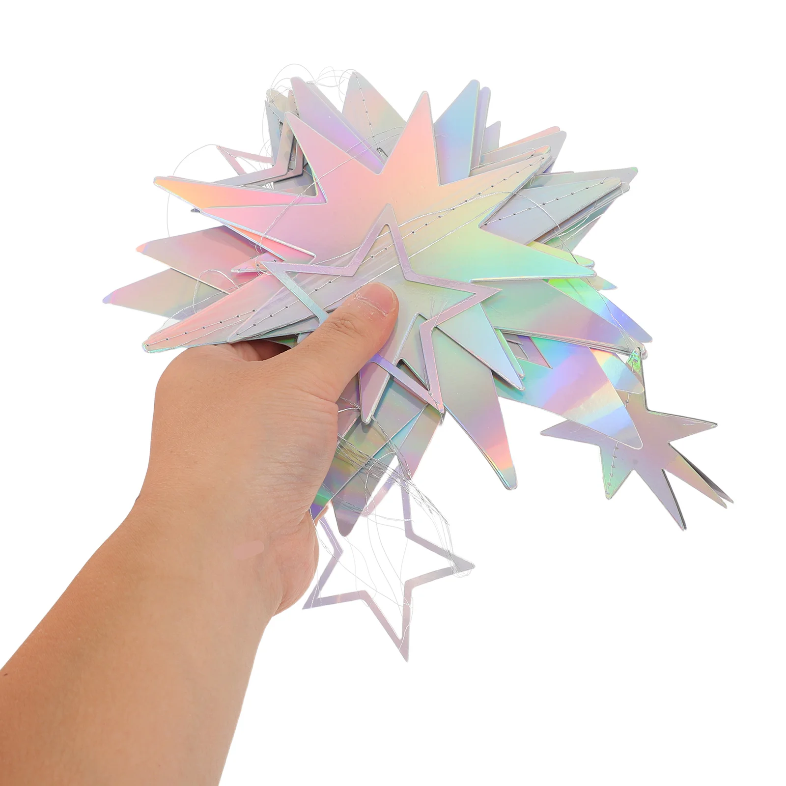 

15Pcs Iridescent Star Garland Banner Holographic Party Decoration Hollow Five-Pointed Stars for Christmas Birthday Wedding