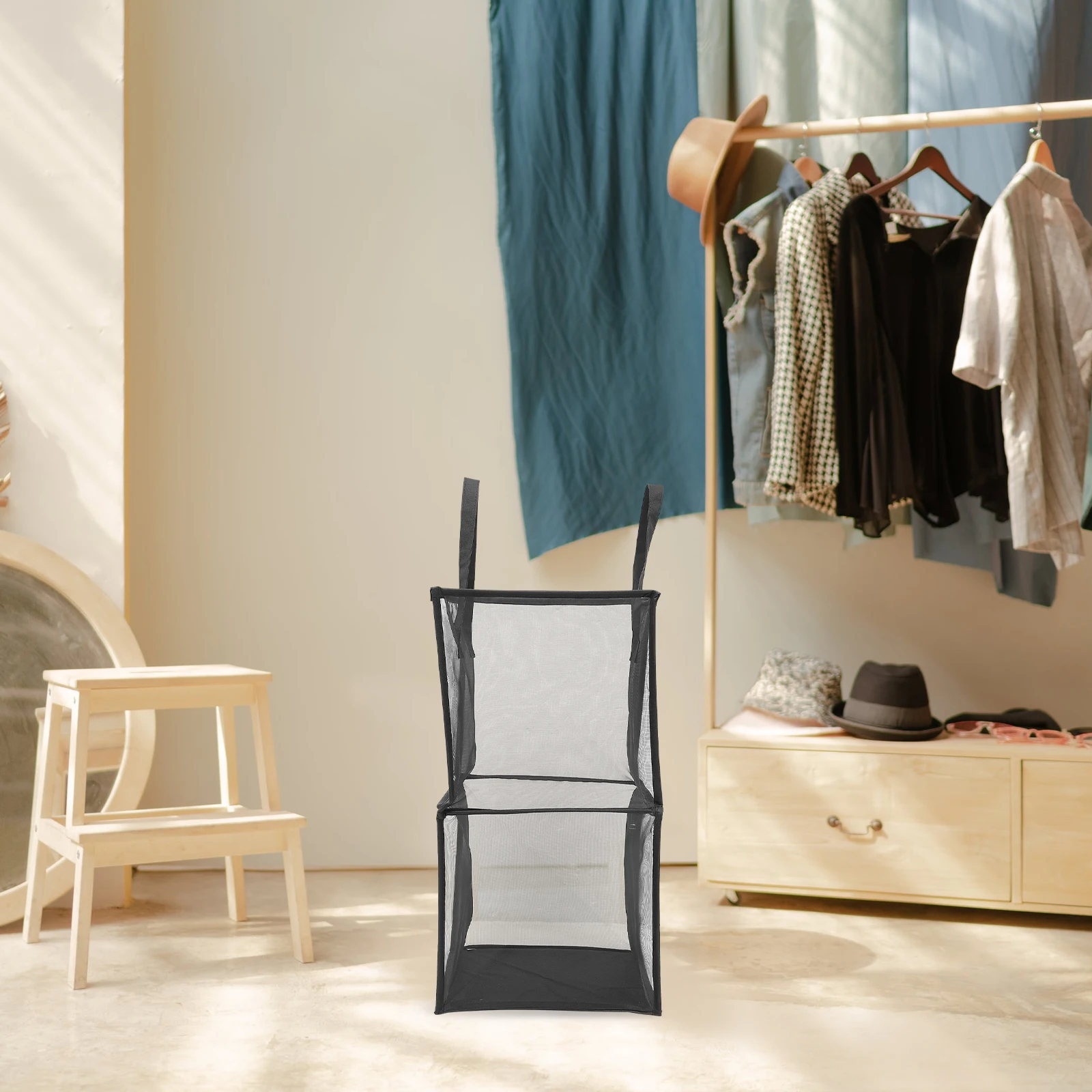 

Collapsible Laundry Basket Folding Bin Detachable Dorm Foldable Black Mesh Hamper Baskets Baby
