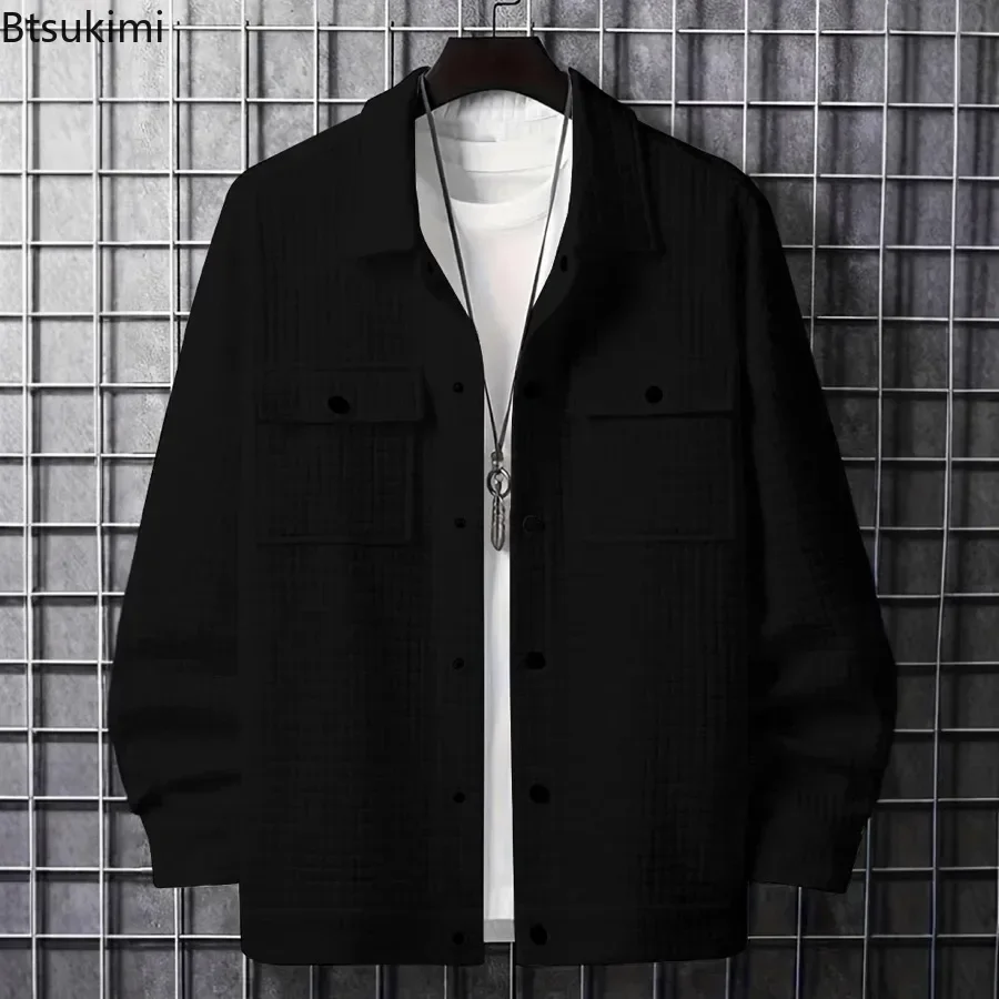 Spring Autumn Men's Fashion Turn-down Collar Long Sleeve Jacket Solid Color Korean Casual Shirt Coat Trend Simplicity Shirt Male