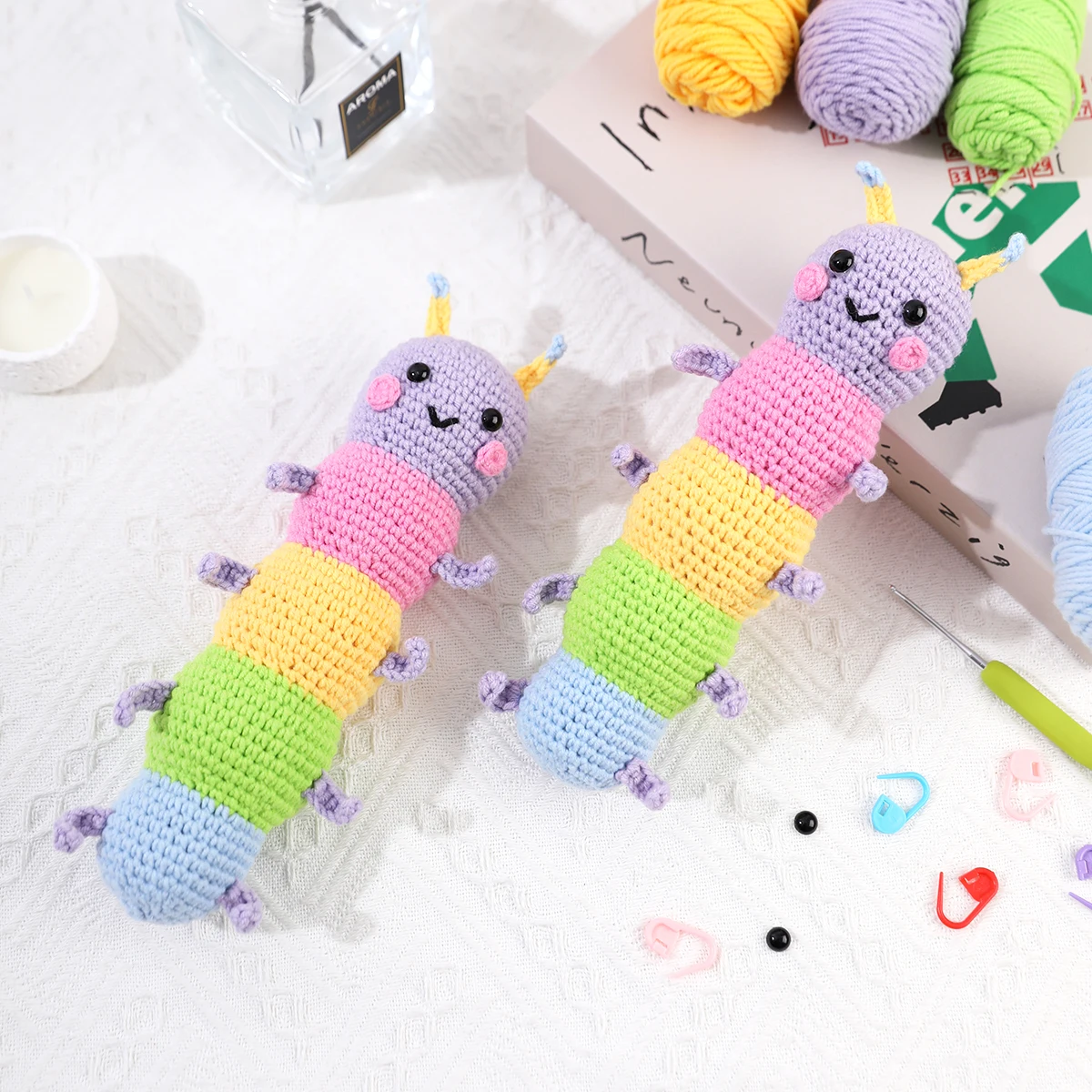 Colorful Caterpillar Cartoon Doll Crochet Kit Set - DIY Handmade Craft Materials for Creating Cute Soft Toys - Image 6