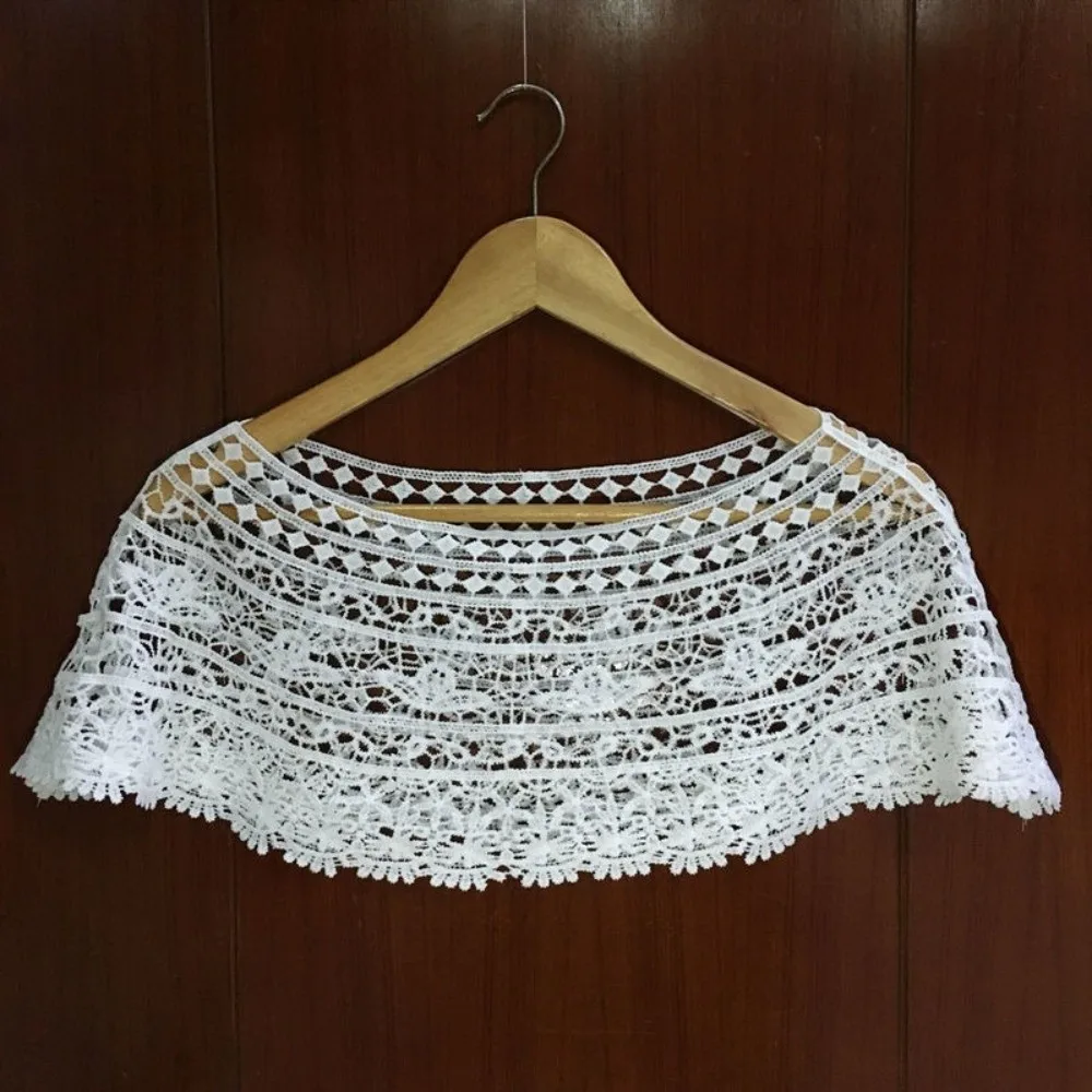Lightweight Hollow Out Lace Shawl Poncho Elegant French Style Evening Dress Shawl Mesh Thin Lace Cover Up Tops Beach