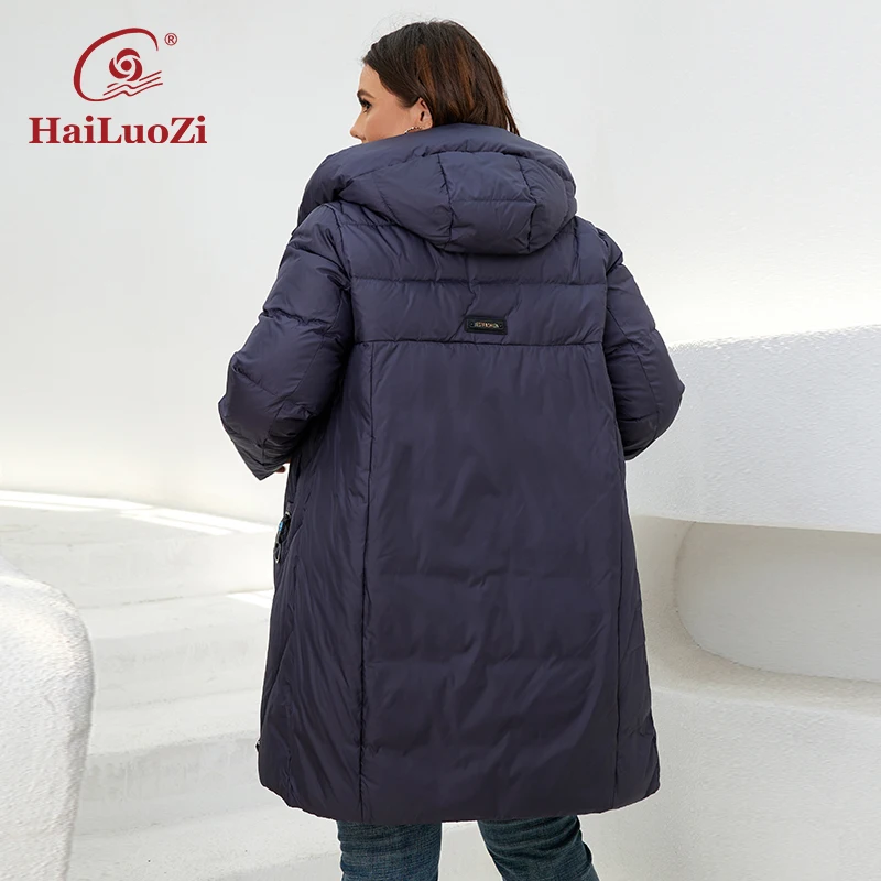 HaiLuoZi 2022 Winter Women\'s Jackets Thick Cotton Big Pockets Hood Zipper Quilted Parka Oversize Female Casual Women Coat 6896