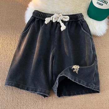 Gothic Gewaschen Männer Einfarbig Shorts Plus Größe Hip Hop Sommer Casual Badehose Männliche Knie Länge Kurze Hosen
