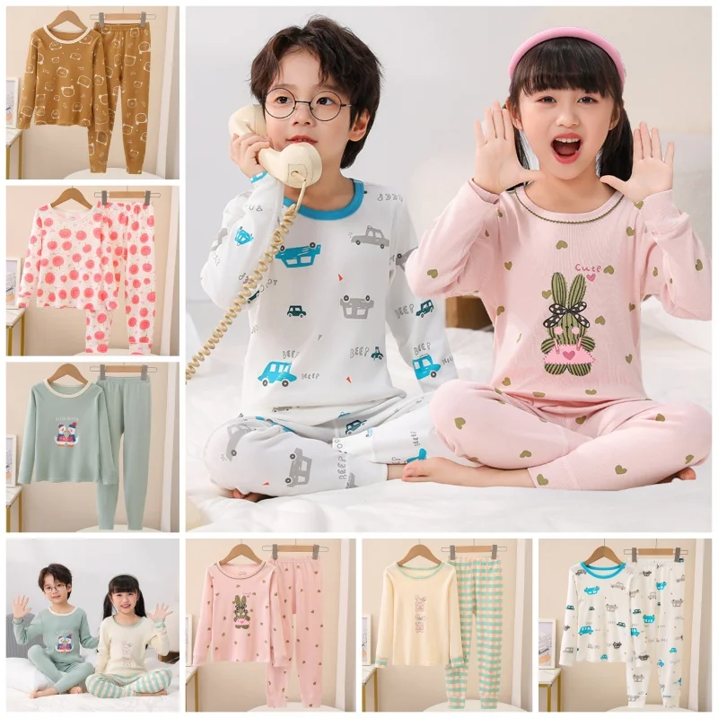 【LF】Kids Autumn Pajamas 100-160cm Set Cotton Boys Girls Long Sleeve Loungewear Set for Autumn Winter