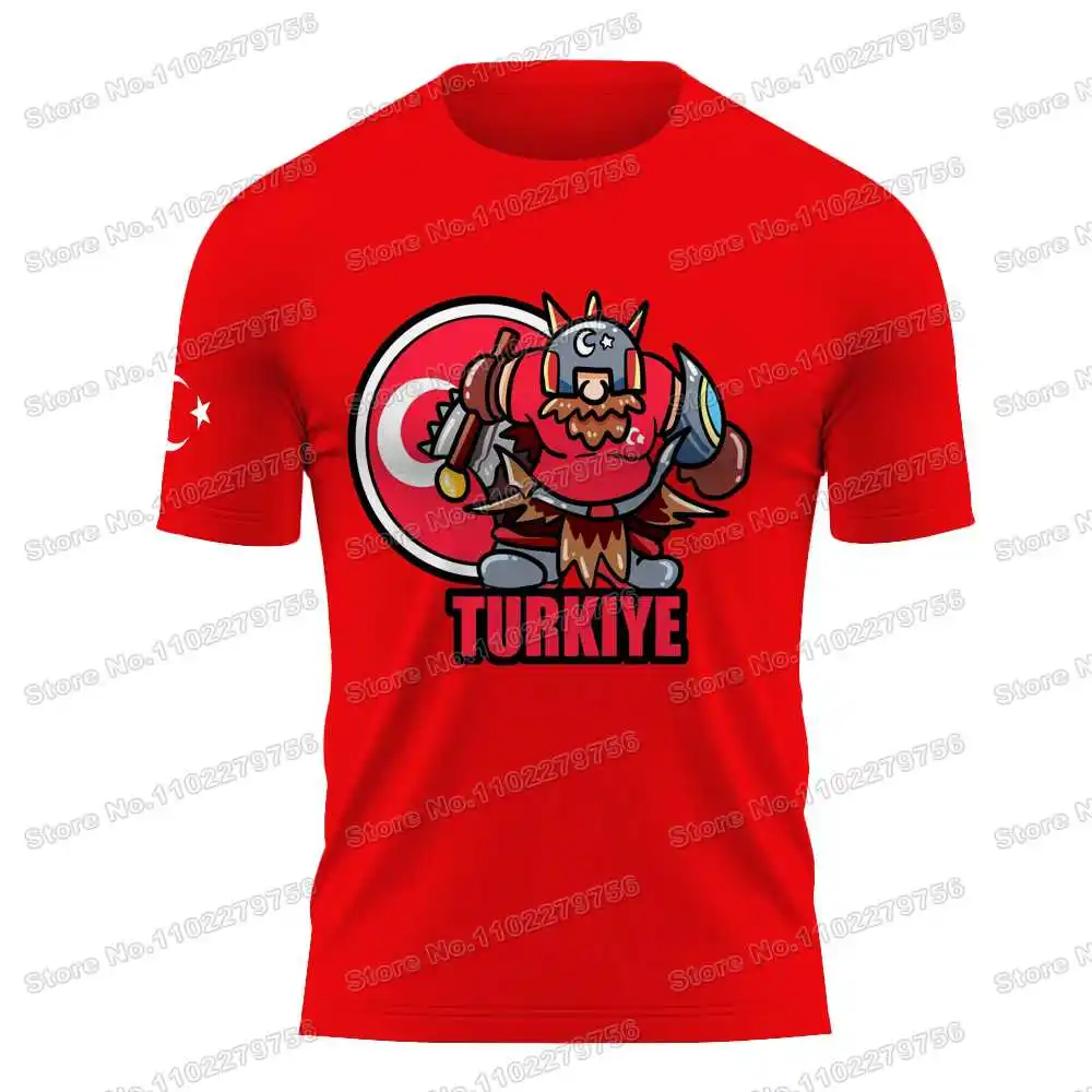 2024 Turkiye Flag Jersey Custom Name T Shirt Red Men Cartoon Shirts Kids Football Fans Tech Tee Running Clothing Training Tops