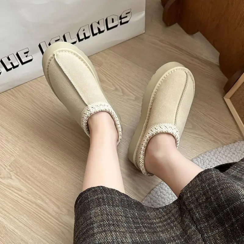 Luxury Winter Retro Women Snow Warm Suede Leather Lazy Loafers Boots Shoes Woman Lady Female Flat Bottine Botas Boots Mujer Shoe