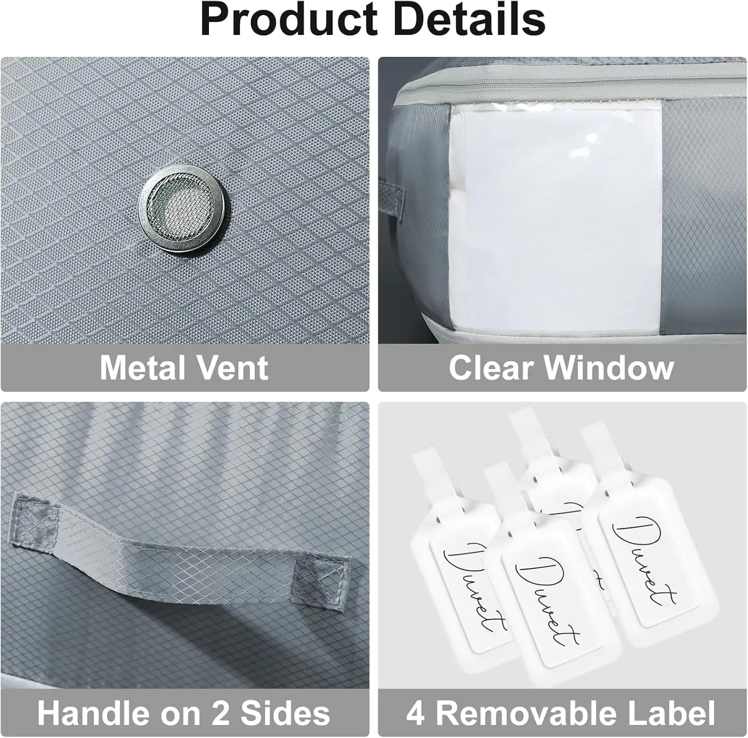 Large Capacity 3-Layer Compression Storage Bags for Blankets, Comforters & Pillows - 4-Pack Grey