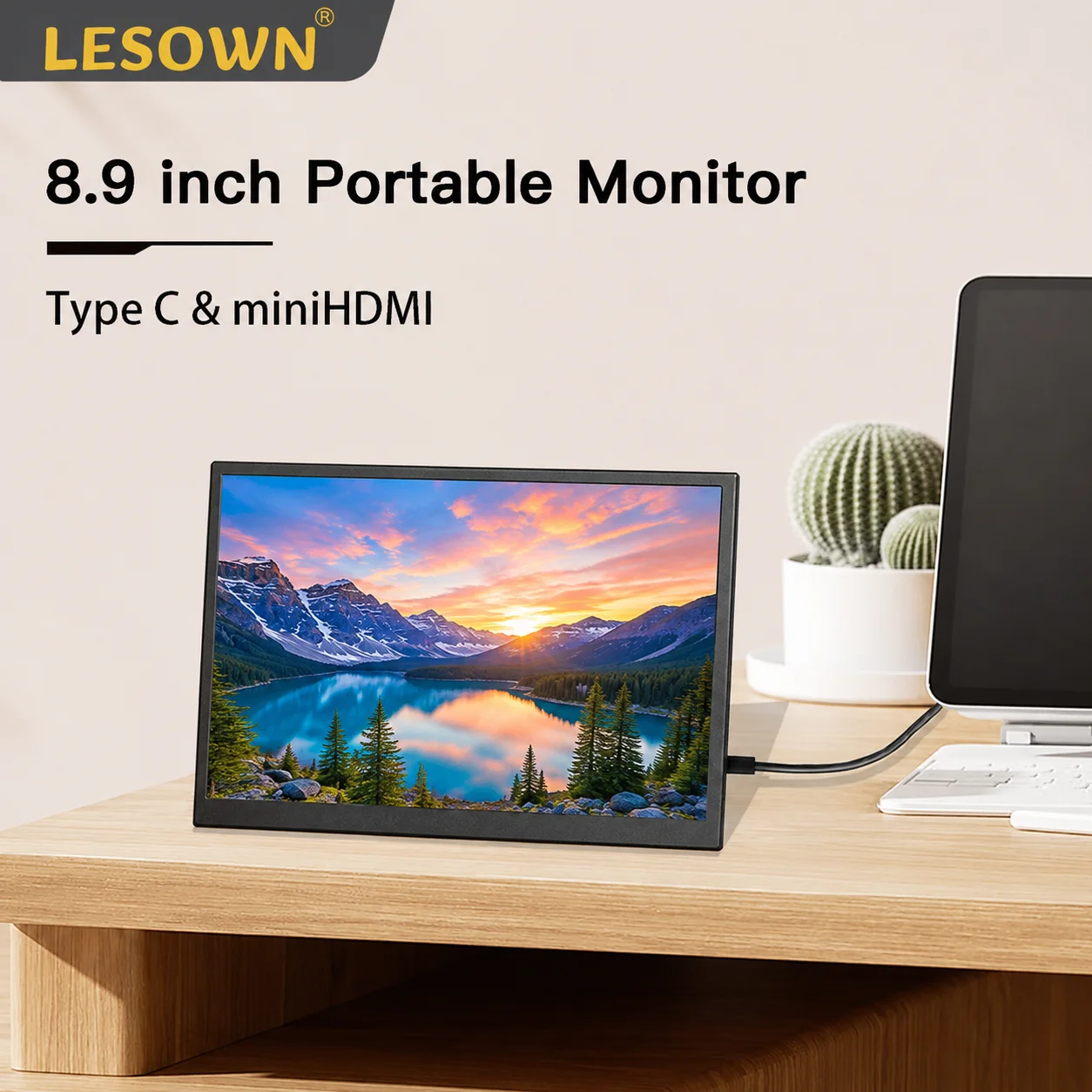LESOWN 8.9" 1920x1200 LCD Monitor Panel miniHDTV Type-C Driver-Free Matte Black VESA 75 for PC Sub Display