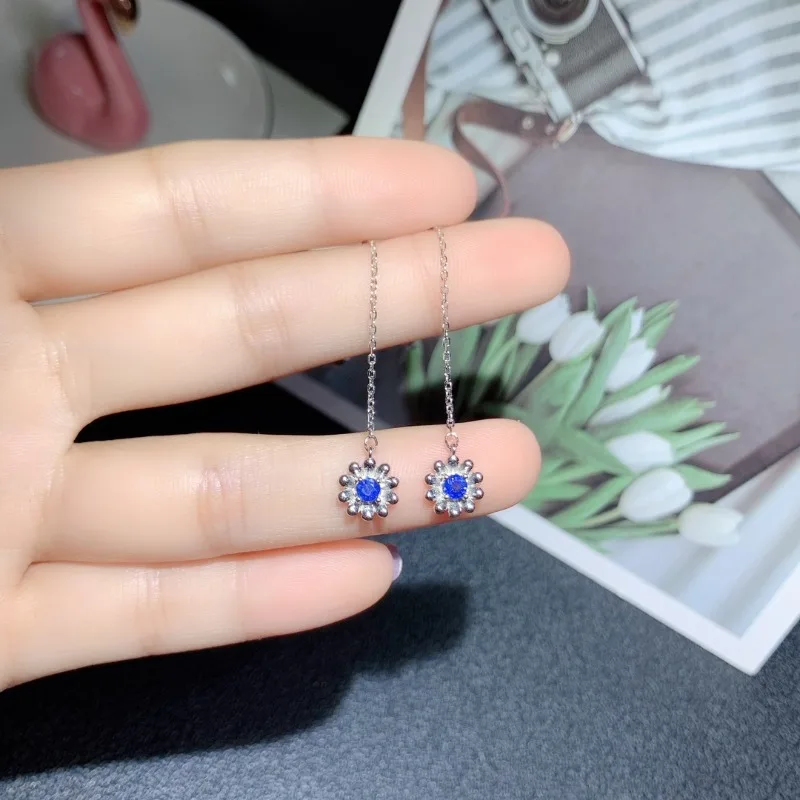 Pure Natural Sapphire Earring for Sale Top Quality 925 Sterling Silver Ring Natural and Real Sapphire Drop Earring