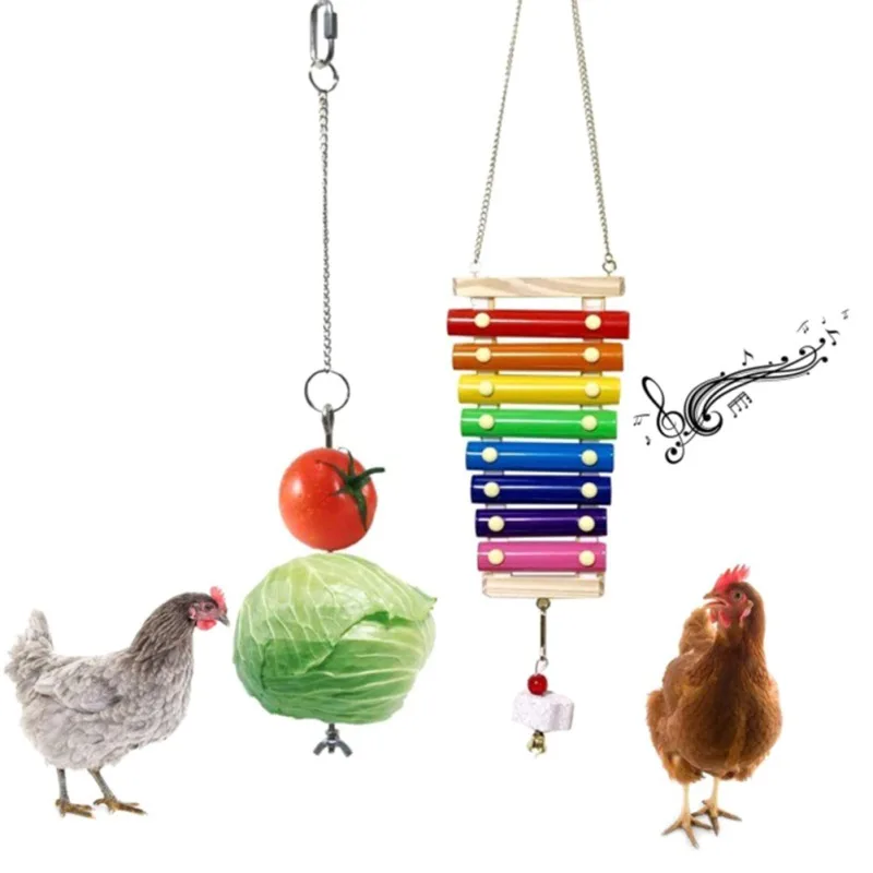 Bird Toys with Multicolored Natural Wooden Blocks Bells and Durable Rope Cage Hanging Chewing Sticks Toys for Parrot Cockatiels