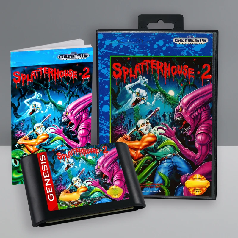 

16-битная игровая карта Splatterhouse 2 с руководством по коробке для Sega Megadrive, картридж игровой консоли