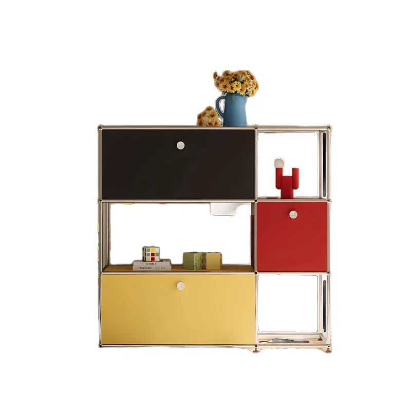 

Stainless Steel Side Cabinet Household ins Dopamine Color Locker Module Combination Storage Locker