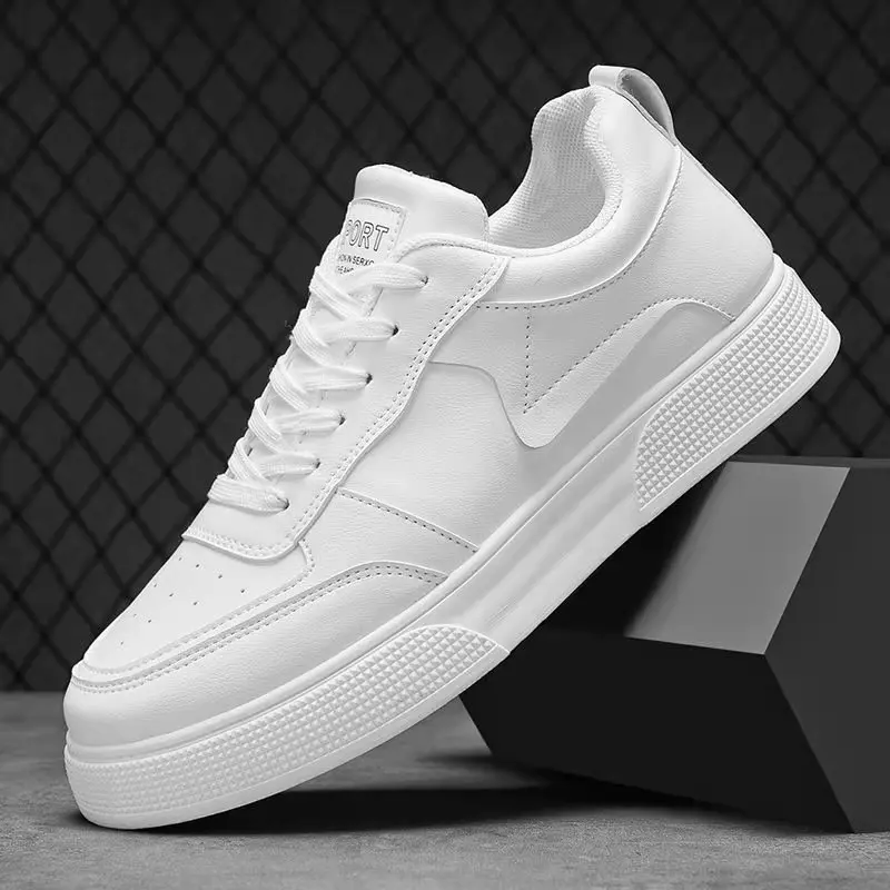 New Men's Big Size Fashion Board Shoes PU Leather Sneakers Breathable Casual Sports Shoes Chunky Sole White Skate Shoes for Men