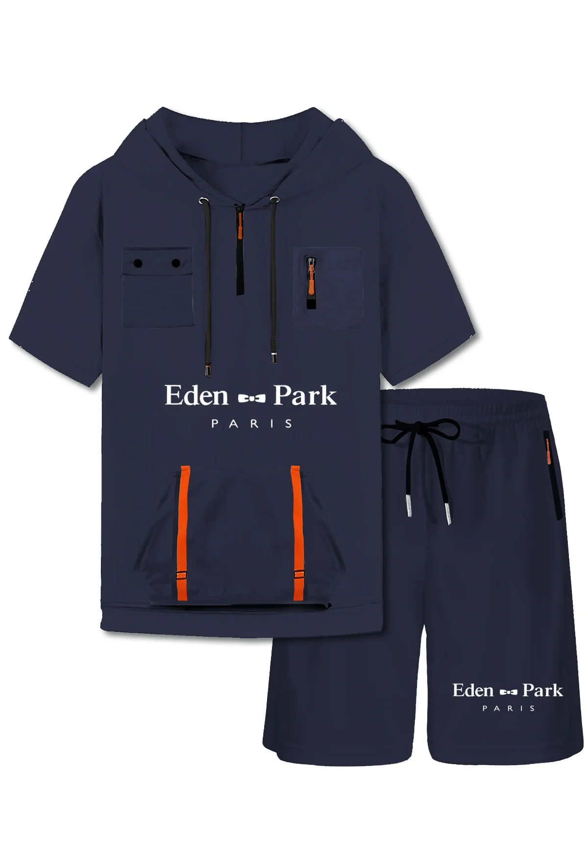 

Новые модные шорты на молнии с несколькими карманами и капюшоном, комплект из двух предметов, модный брендовый повседневный спортивный комплект с буквенным принтом