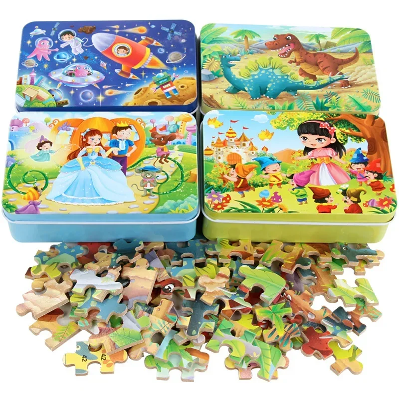 Nuovi bambini 60 pezzi Puzzle in legno bambini cartone animato animale veicolo giocattolo in legno Jigsaw bambino educativo precoce per giocattoli regalo di compleanno