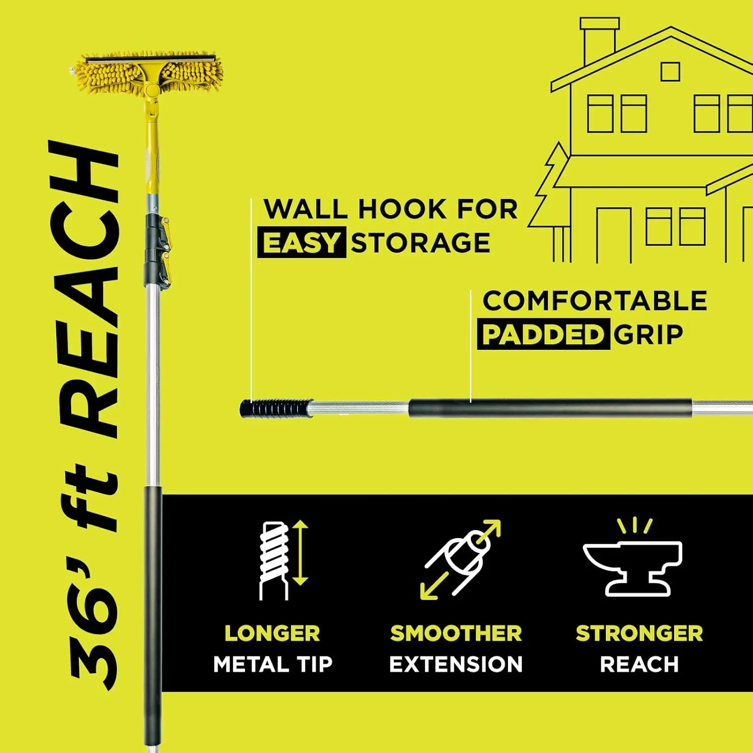 Reach Window Kit de lavagem com extensão telescópica, rodo de janela e combo purificador, 7 a 30 pés, 36 pés