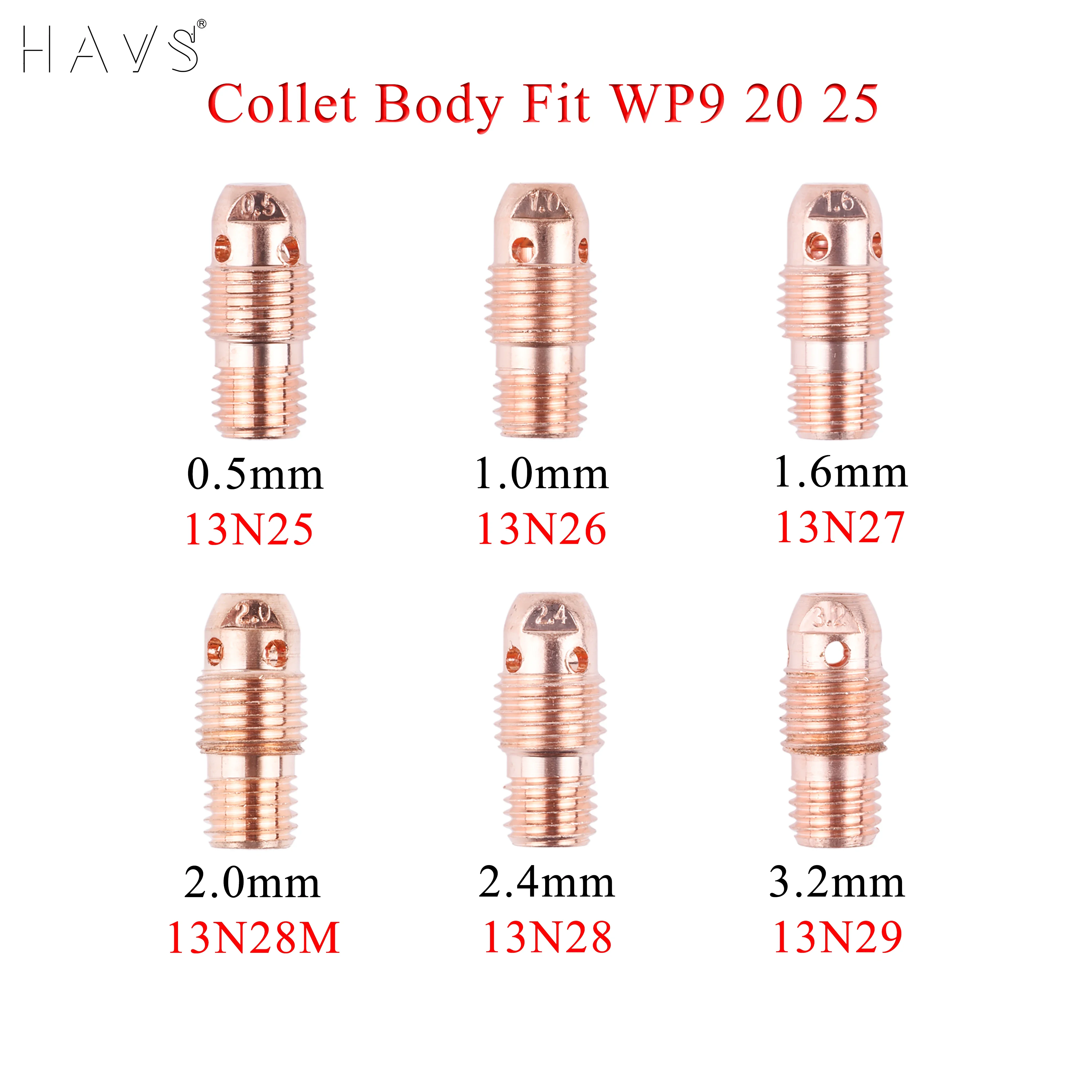 

5/10Pcs 1.0/1.6/2.4/3.2mm TIG Collet Bodies 13N26 13N27 13N28 13N29 For TIG WP9 20 25 Welding Torch Accessories