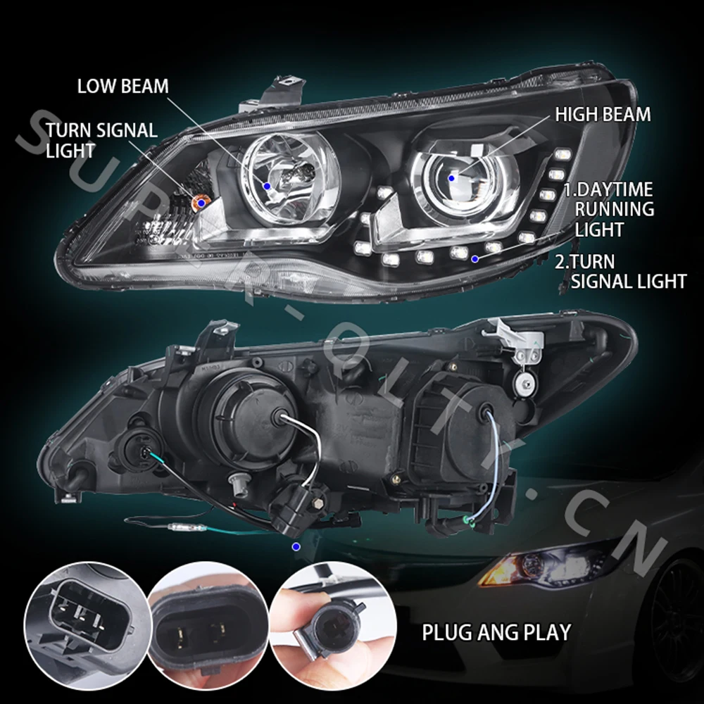 Eagle Eye for Honda Civic 2012-2015 Head Lamp 2006-2011 CIIMO FD2 Headlight LED DRL Turn Signal High Beam Projector Lens 2 PCS