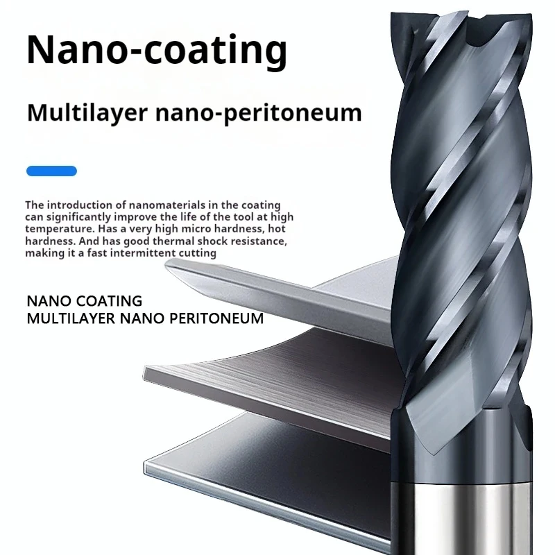Fresa de carburo CNC HRC65 con recubrimiento de TiALN, 4 filos, vástago de 12 mm, herramienta de mecanizado de metal y acero, broca de router, fresa de fresado