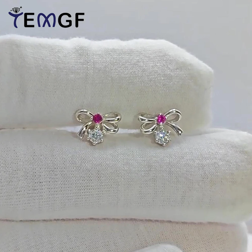 

TEMGF 925 Sterling Silver Bowknot Earrings for Women Girls 3mm/4mm Moissanite/Zircon Simple Fine Jewelry Birthday Surprise Gift