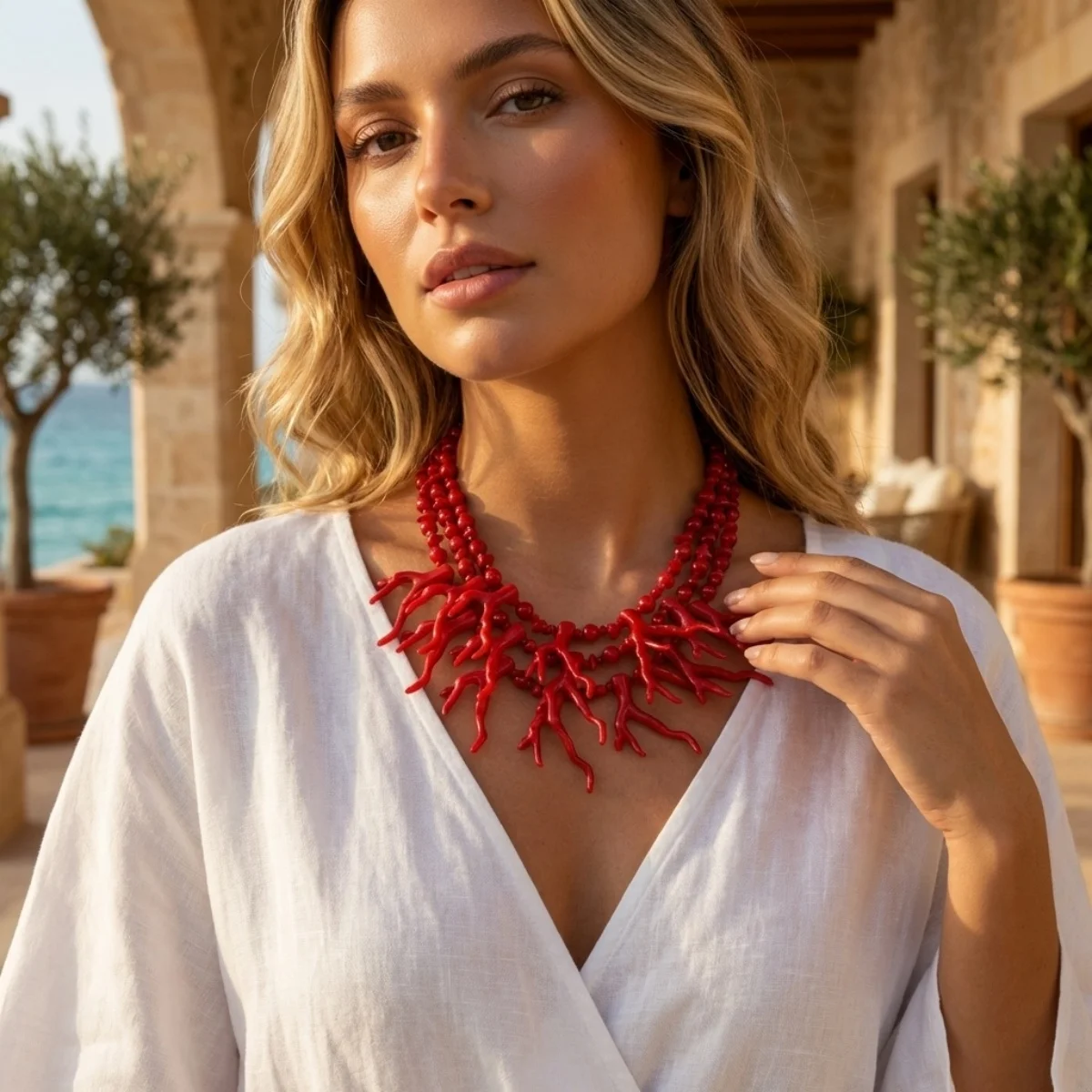 

Exaggerated Red Crushed Stone Beads Coral Necklace For Women Men Multilayer Bohemian Sea Coral Shaped Choker Summer Punk Jewelry