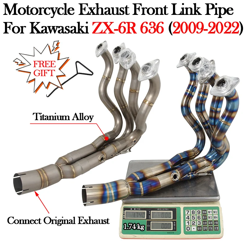 Titanium Alloy Motorcycle Exhaust Modify Escape Moto Muffler Front Link Pipe For KAWASAKI ZX6R 636 2009 - 2020 2021 2022 Slip On