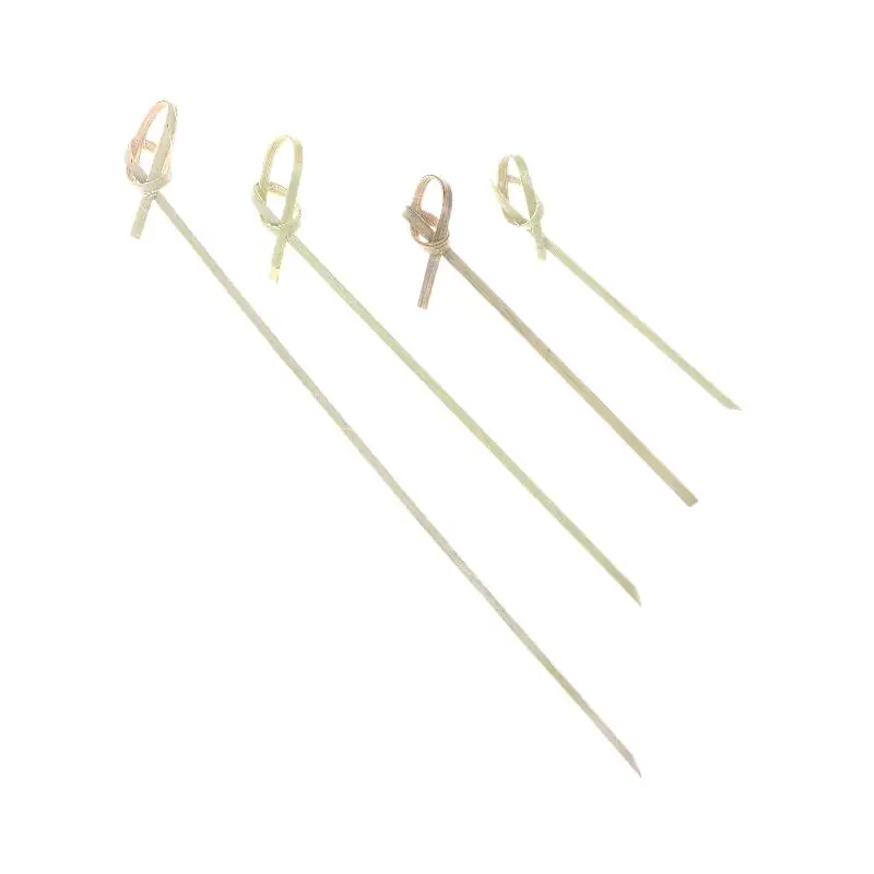 100/200 unidades de palillos desechables de bambú con nudos y extremos retorcidos para aperitivos, sándwiches, fiestas, barbacoas y cócteles