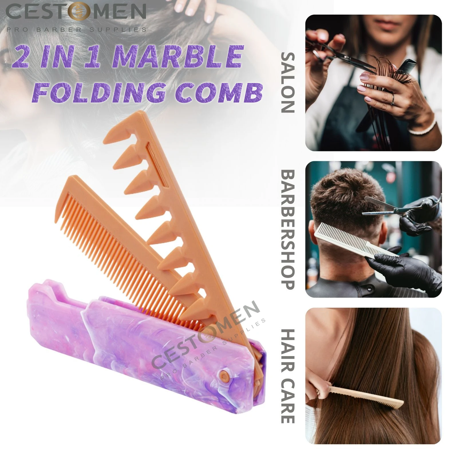 NEW Marble Portable Multi-functional Folding Combs Men Oil Head Comb Mini Beard Combs Hair Styling Wide Tooth Comb Barber Tools