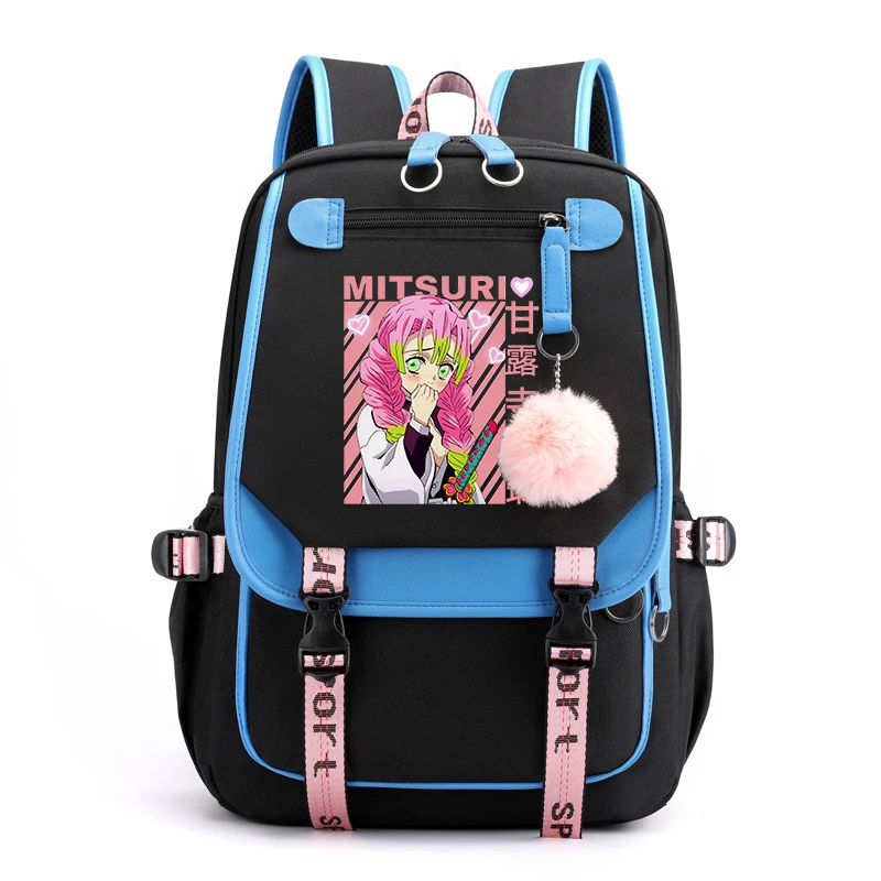 귀여운 재미 있은 Kanroji Mitsuri 애니메이션 학교 배낭 십대 Bookbag Usb Bagpack 학생 학교 가방 여행 가방